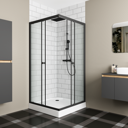 Душевой уголок BAU Stil Hit Black с поддоном 90x90х195, прозрачное закаленное стекло, черный профиль