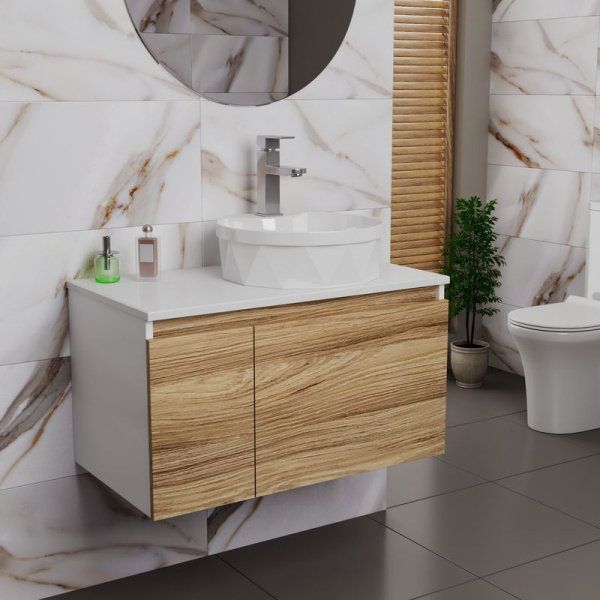 Комплект для ванной, 3 предмета (Тумба подвесная Bau Blackwood 80 + Раковина BAU D40, с отв. под см-ль, Смеситель Hotel Still, нерж. сталь)