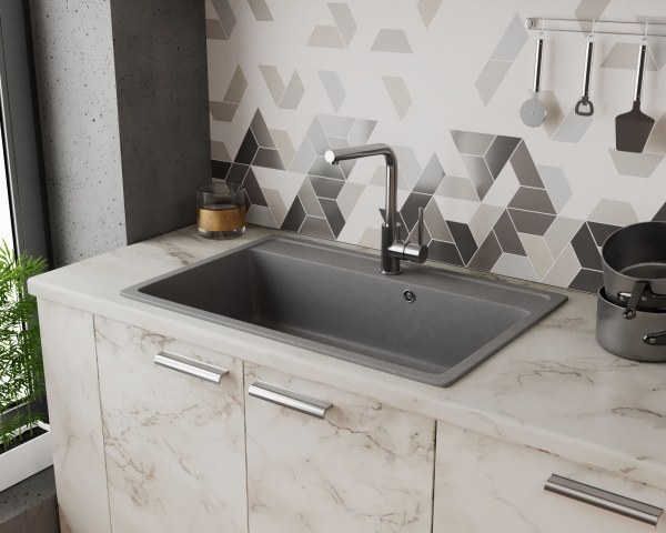 Мойка для кухни BAU Stil Gray stone 76х51, выпуск с сифоном в комплекте, серый камень
