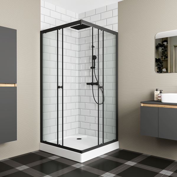 Душевой уголок BAU Stil Hit Black с поддоном 90x90х195, прозрачное закаленное стекло, черный профиль