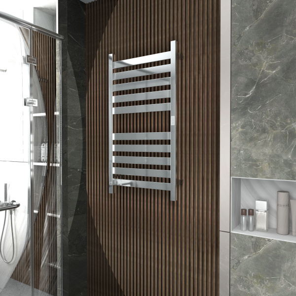 Полотенцесушитель дизайнерский электрический, профильный BAU Elite 50х100, 10 планок, универсальный, нерж. сталь полированная