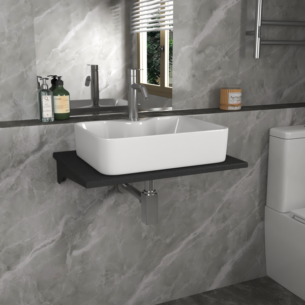 Столешница кварц под накладную раковину BAU Hotel 60 с кронштейнами, черный металлик - MRY0011