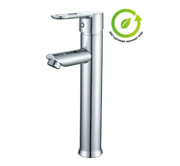 Раковина накладная со смесителем и выпуском (Умывальник BAU Triangle 59х39, белый + смеситель для раковины высокий Diadonna Dream, латунь, выпуск клик клак, белый)