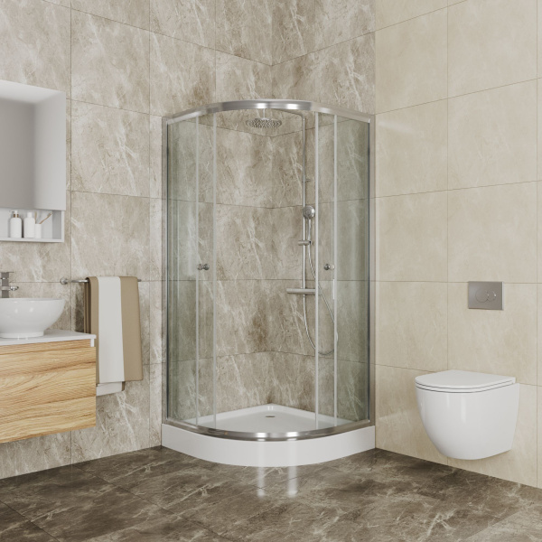 Душевой уголок BAU Dream с поддоном 90x90х195, прозрачное закаленное стекло 5 мм, хромированный профиль