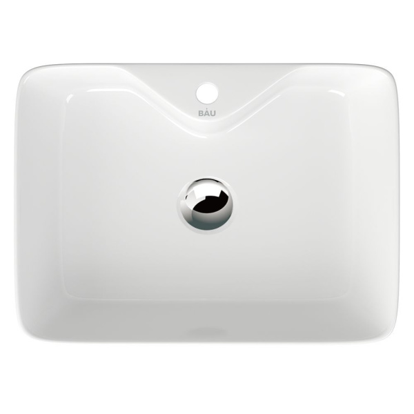 Раковина прямоугольная накладная BAU Cerama 48х37, с отверстием под смеситель, белая + выпуск клик-клак, хром