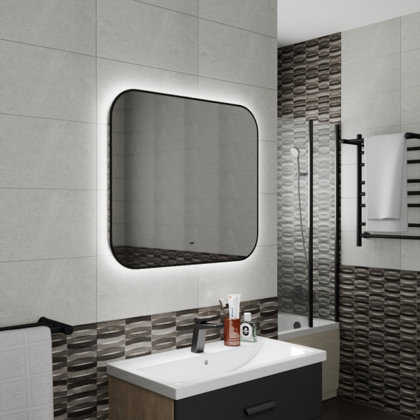 Зеркало Bau Black Rand 80х70, с LED фоновой подсветкой, бесконтактным сенсором, черной окантовкой