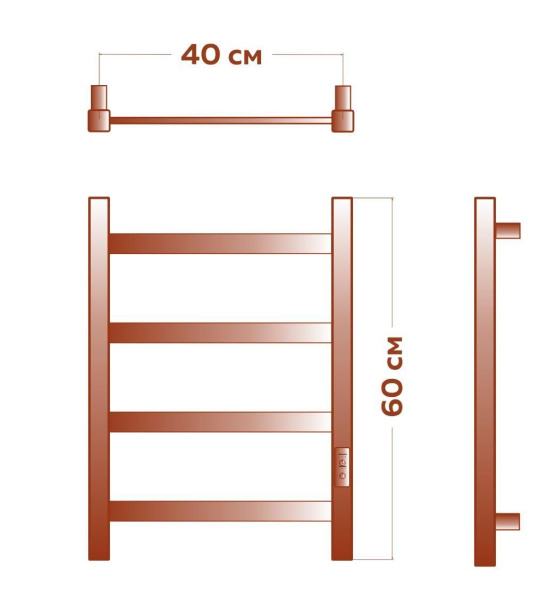 Полотенцесушитель электрический профильный BAU Hotel 40х60, 4 планки , универсальный, нерж. сталь полированная