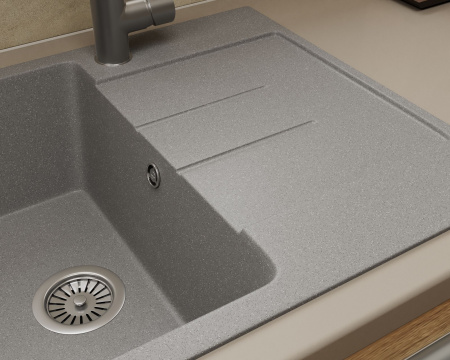 Мойка для кухни оборачиваемая с крылом BAU Stil Gray stone 76х50, выпуск с сифоном в комплекте, серый камень