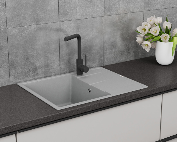 Мойка для кухни врезная кварцевая в комплекте с сифоном BAU Stil Gray silk 65х51, серый шёлк