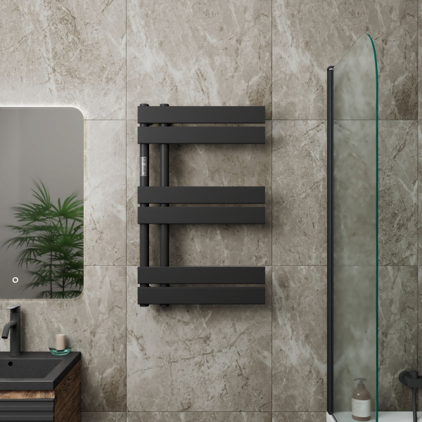 Полотенцесушитель дизайнерский электрический BAU Eastern Wind Black 80х50, подключение нижнее, черный матовый