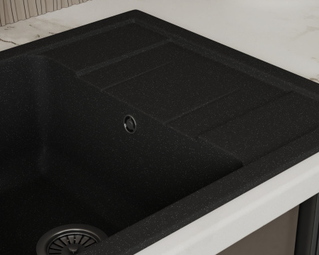 Мойка для кухни оборачиваемая с крылом BAU Stil Black stone 61х50, выпуск с сифоном в комплекте, черный камень