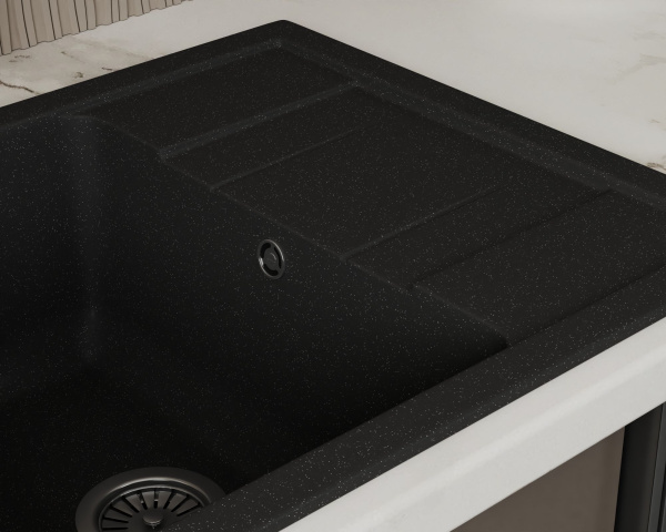 Мойка для кухни оборачиваемая с крылом BAU Stil Black stone 61х50, выпуск с сифоном в комплекте, черный камень