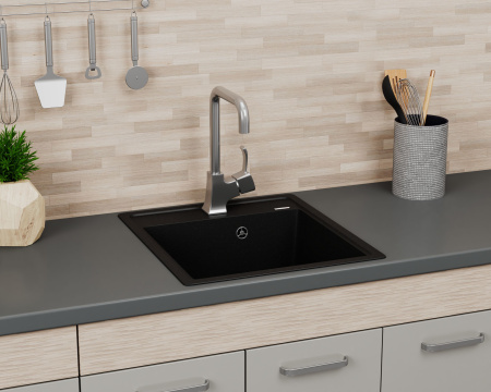 Мойка для кухни врезная кварцевая в комплекте с сифоном BAU Stil Anthracite 46х51, антрацит