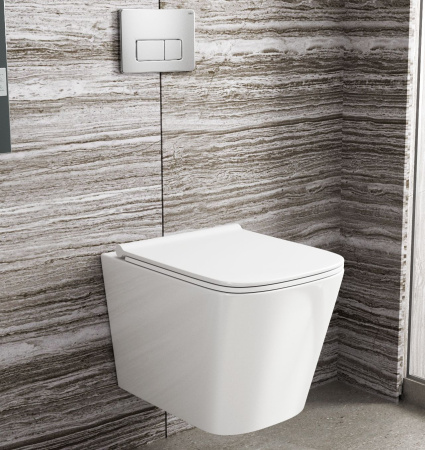 Унитаз подвесной безободковый Bau Stil PRO, быстросъемное тонкое сиденье дюропласт микролифт