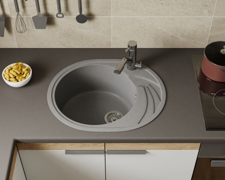 Мойка для кухни оборачиваемая овальная BAU Nimb Gray stone 58х47, выпуск с сифоном в комплекте, серый камень
