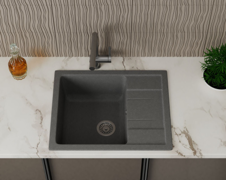 Мойка для кухни оборачиваемая с крылом BAU Stil Gray stone 61х50, выпуск с сифоном в комплекте, серый камень