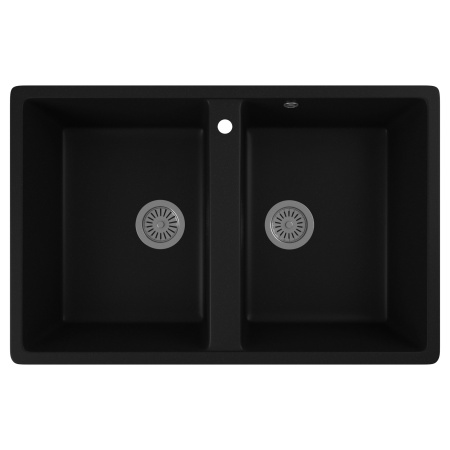 Мойка для кухни двойная чаша BAU Stil Black coal 77х50, выпуск с сифоном в комплекте, черный уголь