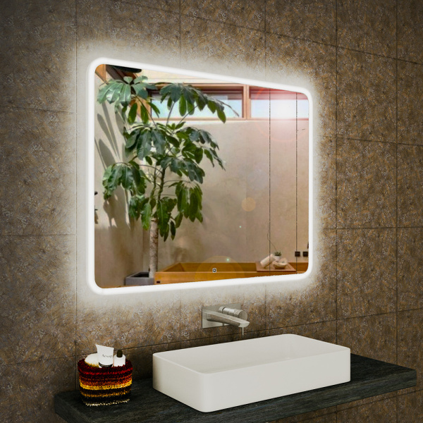 Зеркало Bau Stil 100х70, LED подсветка, сенсор, пластиковый защитный корпус