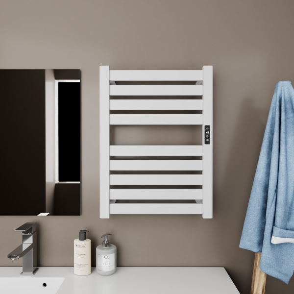 Полотенцесушитель дизайнерский электрический BAU Elite Elegant White 60х45, подключение справа, белый матовый