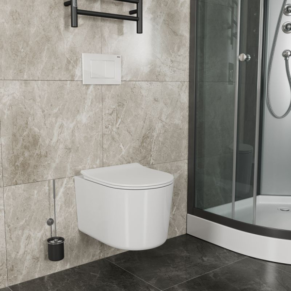 Комплект BAU 6 в 1: инсталляция BAU PRO, унитаз подвесной безободковый Bau Hotel PRO, сиденье быстросъемное микролифт, клавиша BAU Stil, белый глянец