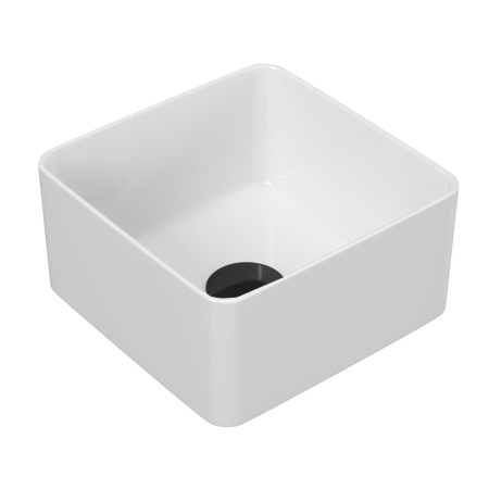 Раковина накладная на столешницу BAU Mini квадратная 24х24 белая, выпуск клик клак, черный