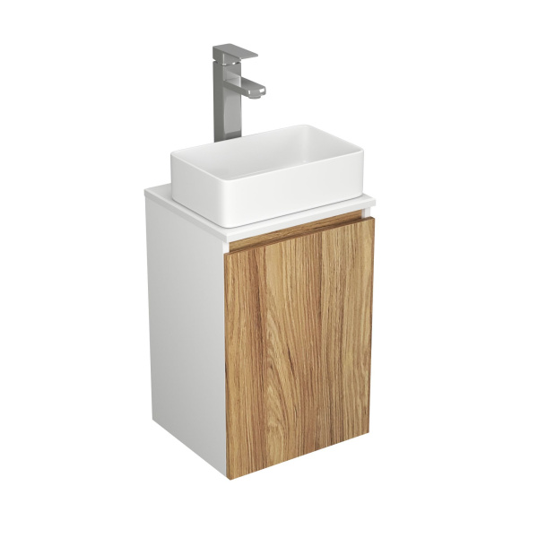 Раковина накладная со смесителем и выпуском (прямоугольная BAU Hotel mini 37х23, белая + смеситель Hotel Still, нер. сталь, выпуск клик-клак черный)