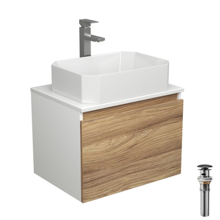 Комплект для ванной, 4 предмета (Тумба подвесная Bau Blackwood 60 + Раковина BAU Hotel 51х37 + Смеситель Hotel Still, нерж. сталь, выпуск черный)