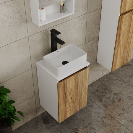 Комплект для ванной, 4 предмета (тумба Bau Dream 40 + раковина BAU 37х23, белая + смеситель Hotel Black, выпуск клик-клак, черный)