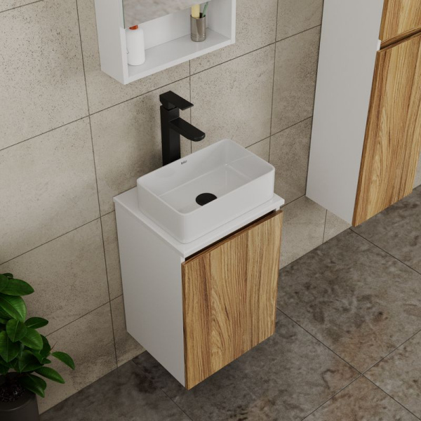 Комплект для ванной, 4 предмета (тумба Bau Dream 40 + раковина BAU 37х23, белая + смеситель Hotel Black, выпуск клик-клак, черный)