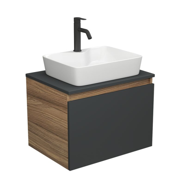 Комплект для ванной, 3 предмета (тумба Bau Dream 60, графит + раковина накладная BAU Cerama 48х37, с отверстием под смеситель, смеситель Dream Black)