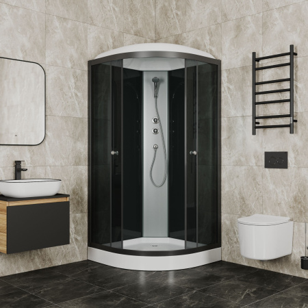 Душевая кабина BAU Nimb с поддоном 90x90х215, прозрачное закаленное стекло, черный матовый профиль, черная задняя стенка