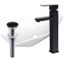 Раковина накладная со смесителем и выпуском (на столешницу BAU Crystal 64х40, белая + смеситель Hotel Black, черный, выпуск клик-клак черный)