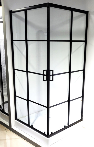 Душевой уголок квадратный BAU Stil square 90х90х195, с поддоном 12,5 см, закаленное стекло толщиной 5 мм, черные профили, с сифоном