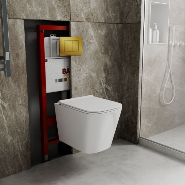 Комплект BAU 6 в 1: инсталляция BAU PRO, унитаз подвесной безободковый Bau Stil PRO, сиденье быстросъемное микролифт, клавиша BAU Stil, золото