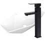 Раковина накладная со смесителем (на столешницу BAU Crystal 64х40, белая + смеситель высокий Hotel Black, черный)