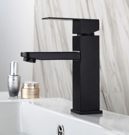 Раковина для ванной накладная круглая BAU Element D40, с отверстием под смеситель, белая + смеситель Hotel Black, черный