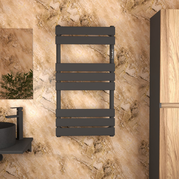 Полотенцесушитель дизайнерский электрический BAU Spectrum Black 94х50, подключение справа, черный матовый
