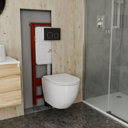 Комплект BAU 6 в 1: усиленная инсталляция BAU IDEAL, унитаз подвесной безободковый вихревой Bau Dream Hurricane3, сиденье дюропласт микролифт, клавиша BAU Strike, черная матовая