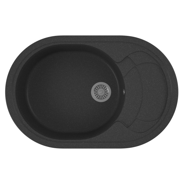 Мойка для кухни оборачиваемая овальная BAU Nimb Black stone 78х50, выпуск с сифоном в комплекте, черный камень