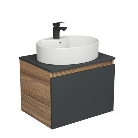 Комплект для ванной, 3 предмета (Тумба подвесная Bau Blackwood 60 графит + Раковина BAU 51х41, с отв. под см-ль, Смеситель Cerama Black, черный)