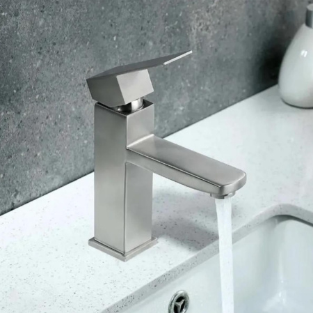 Раковина накладная со смесителем круглая BAU Element D40, белая + смеситель Hotel Still, нержавеющая сталь