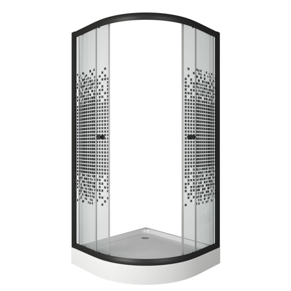 Душевой уголок BAU Dream с поддоном 90x90х195, прозрачное закаленное стекло с черной мозаикой 5 мм, черный матовый профиль