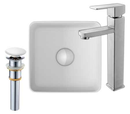 Раковина накладная со смесителем и выпуском (Умывальник BAU Mini квадратный 24х24 белый + смеситель для раковины высокий Hotel Still, выпуск клик клак, белый)