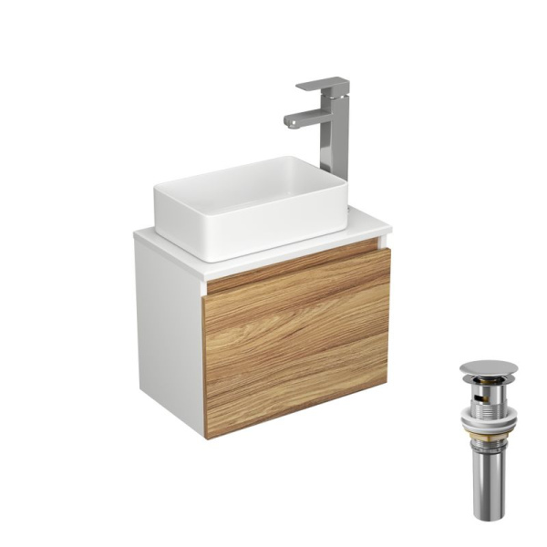 Комплект для ванной, 4 предмета (Тумба Bau Dream Blackwood 50, раковина BAU Mini 38х24, смеситель для раковины Potato Hotel, выпуск клик клак, хром)