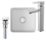 Раковина накладная со смесителем и выпуском (Умывальник BAU Mini квадратный 24х24 белый + смеситель для раковины высокий Hotel Still, выпуск клик клак, белый)