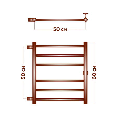 Полотенцесушитель водяной Маргроид BAU В10 50х60, П6 (3+3), боковое подключение 50, черный матовый RAL 9005