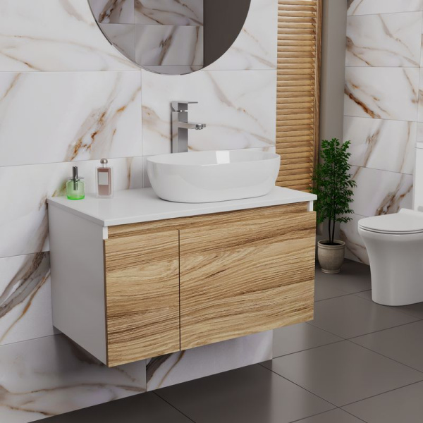 Комплект для ванной, 3 предмета (Тумба подвесная Bau Blackwood 80 + Раковина BAU 48х34, Смеситель высокий Hotel Still, нерж. сталь)