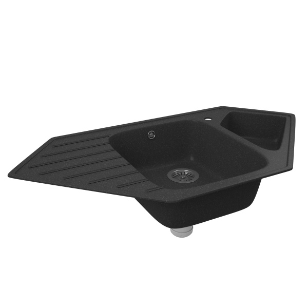 Мойка для кухни угловая BAU Triangle Black stone 97х50, выпуск с сифоном в комплекте, черный камень