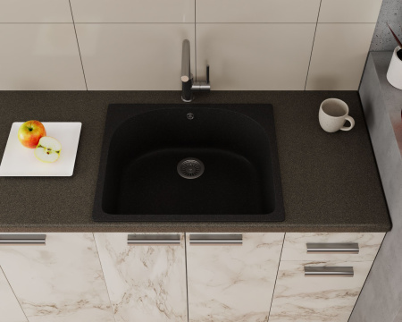 Мойка для кухни BAU Mif Black stone 59х51, выпуск с сифоном в комплекте, черный камень