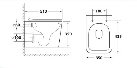 Унитаз подвесной безободковый Bau Stil 51, быстросъемное сиденье дюропласт микролифт